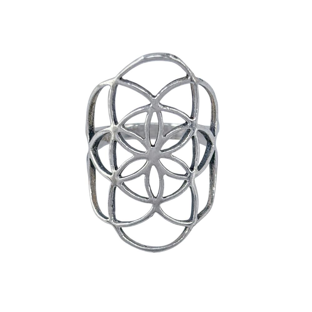 Vintage Sterling Silver 925 Mandala Flower Ring Size 7
